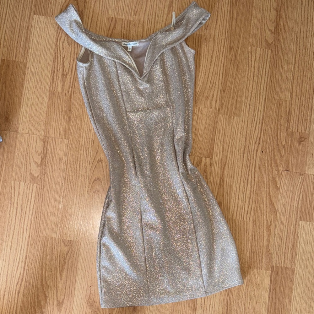 Charlotte Russe Shimmering Gold Off-Shoulder Dress